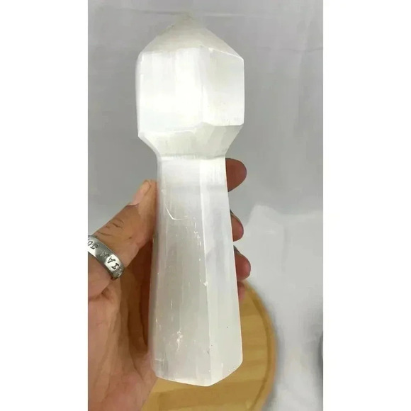 6" Natural Selenite Tower Carved Quartz Crystal Wand Healing 348 g - Picture 5 of 12